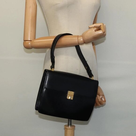 CELINE Shoulder Bag Leather Black Gold Auth - Picture 1 of 16